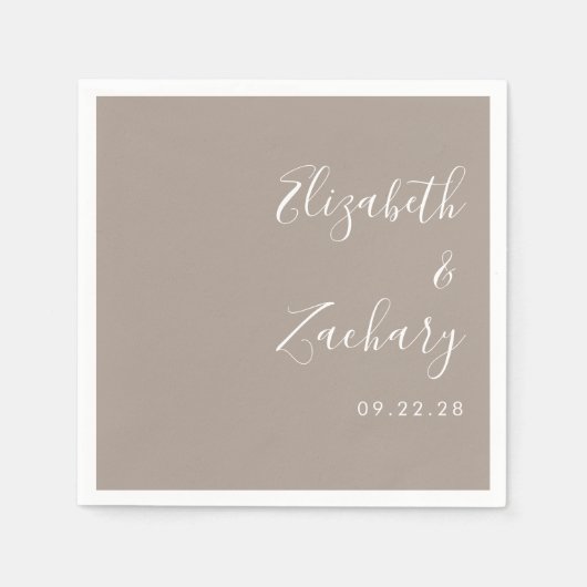 Modern Script Taupe Bruiloft Servet (Voorkant)