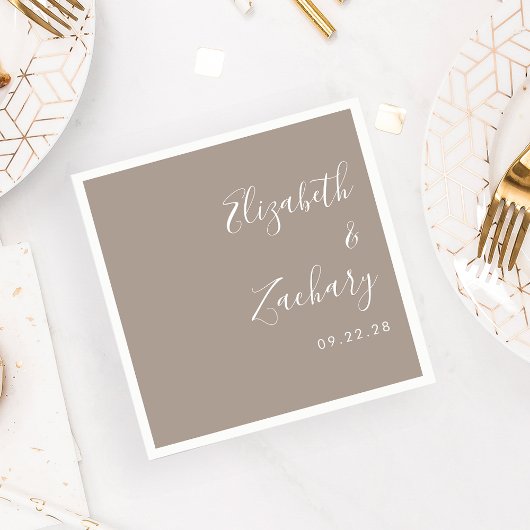 Modern Script Taupe Bruiloft Servet