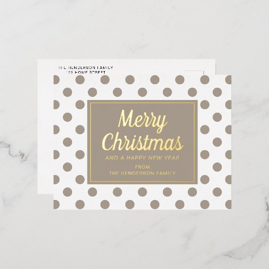 Modern script Taupe Merry Christmas Gold Folie Feestdagen Briefkaart (Voorkant / Achterkant)