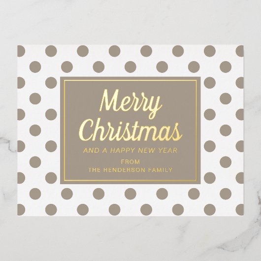 Modern script Taupe Merry Christmas Gold Folie Feestdagen Briefkaart (Voorkant)