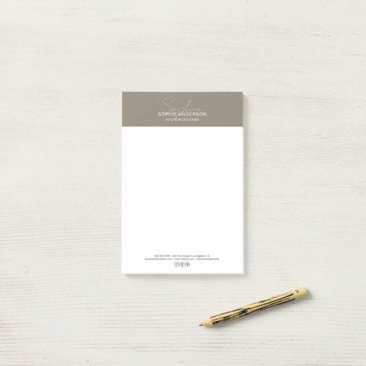 Modern Script Taupe Zakelijk Post-it® Notes (Op bureau)