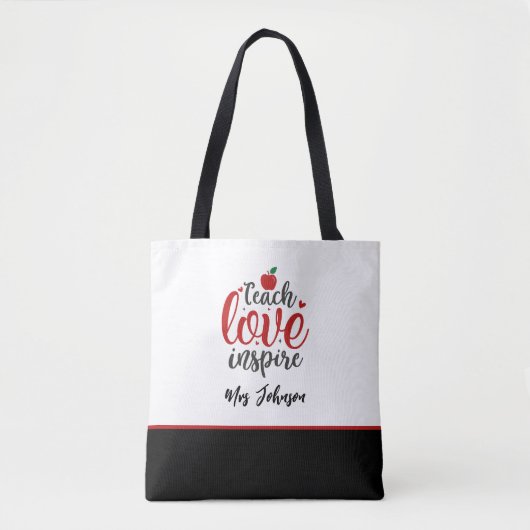 Modern Script Teach Love Inspire Teacher Tote Bag (Voorkant)