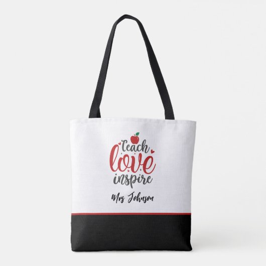 Modern Script Teach Love Inspire Teacher Tote Bag (Achterkant)
