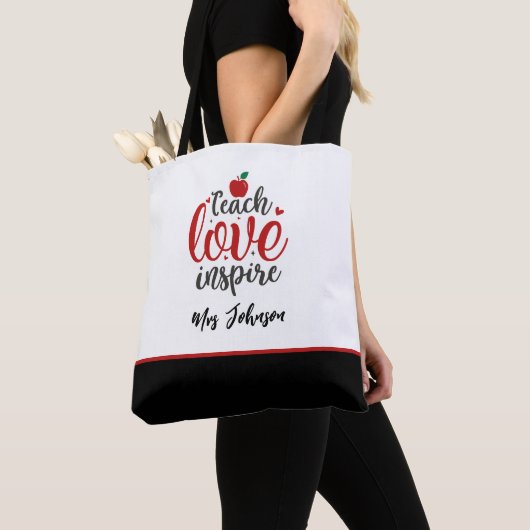 Modern Script Teach Love Inspire Teacher Tote Bag (Dichtbij)
