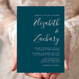Modern Script Tealblauwe Huwelijk Kaart