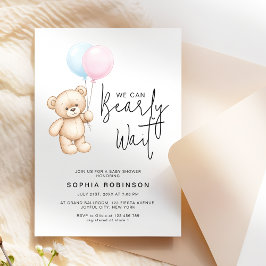 Modern script Teddy Bear Minimalistisch Baby showe Kaart