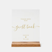Modern Script Teken ons gastenboek Wedding Gold Acryl Bord (Voorkant)