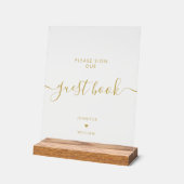 Modern Script Teken ons gastenboek Wedding Gold Acryl Bord (Hoek)
