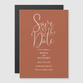 Modern script terracotta bruiloft save the date magnetische uitnodiging (Voorkant / Achterkant)