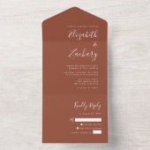 Modern Script Terracotta Burnt Sinaasappel Wedding All In One Uitnodiging (Binnen)