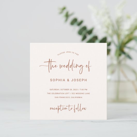 Modern script | Terracotta en Cream Wedding Kaart (Staand voorkant)