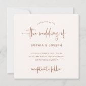Modern script | Terracotta en Cream Wedding Kaart (Voorkant)