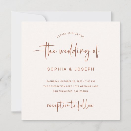 Modern script | Terracotta en Cream Wedding Kaart (Voorkant)