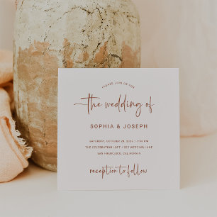 Modern script   Terracotta en Cream Wedding Kaart