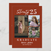 Modern Script Terracotta Photo Collage Afstuderen Aankondiging (Voorkant / Achterkant)
