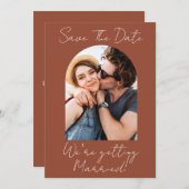 Modern Script Terracotta Photo Monogram  Save The Date (Voorkant / Achterkant)