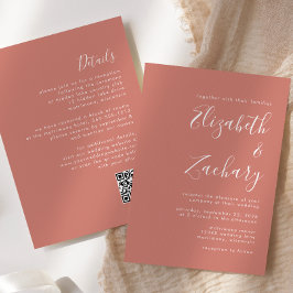 Modern Script Terracotta QR Code Wedding Kaart