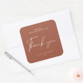 Modern Script Terracotta Wedding Favor Candle Vierkante Sticker (Envelop)