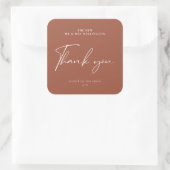 Modern Script Terracotta Wedding Favor Candle Vierkante Sticker (Tas)