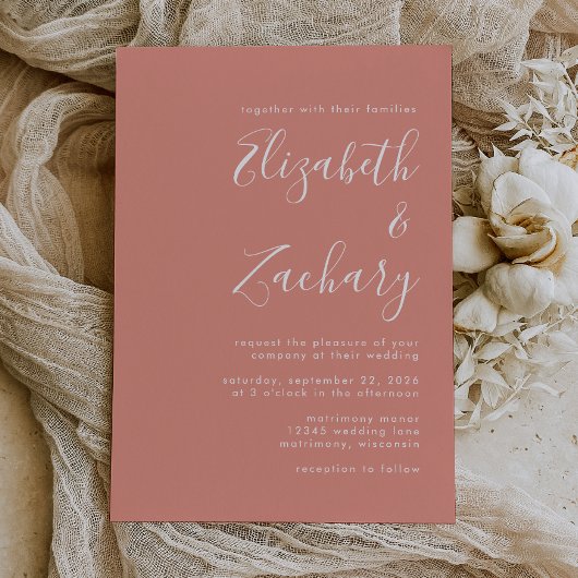 Modern Script Terracotta Wedding Invitation Kaart