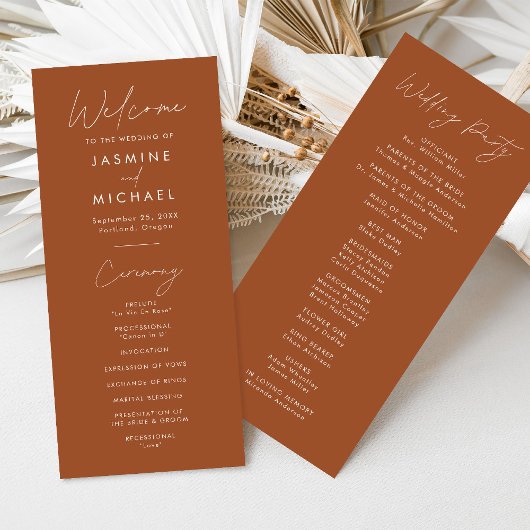 Modern Script Terracotta Wedding Programma
