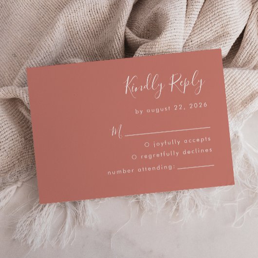Modern Script Terracotta Wedding RSVP Kaartje