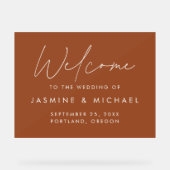 Modern Script Terracotta Wedding Welcome Acryl Bord (Voorkant)