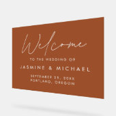 Modern Script Terracotta Wedding Welcome Acryl Bord (Hoek)