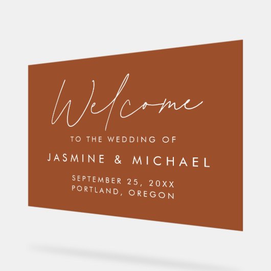 Modern Script Terracotta Wedding Welcome Acryl Bord (Hoek)