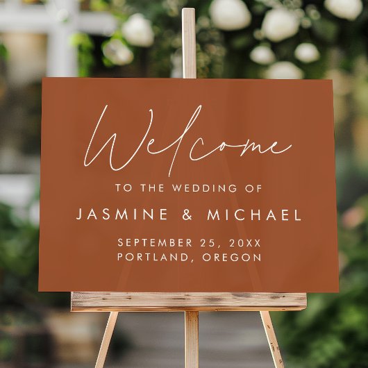 Modern Script Terracotta Wedding Welcome Acryl Bord