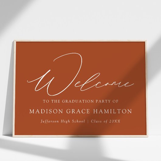 Modern Script Terracotta Welcome Graduation Party Poster