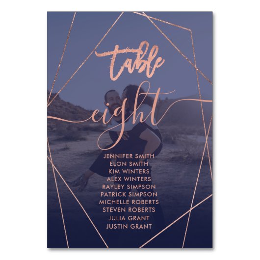 Modern script terrarium navy foto bruiloft kaart (Voorkant)