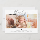 Modern Script Thank You 3 Photos Baby Shower  Bedankkaart (Voorkant)