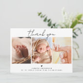 Modern Script Thank You 3 Photos Baby Shower  Bedankkaart (Staand voorkant)