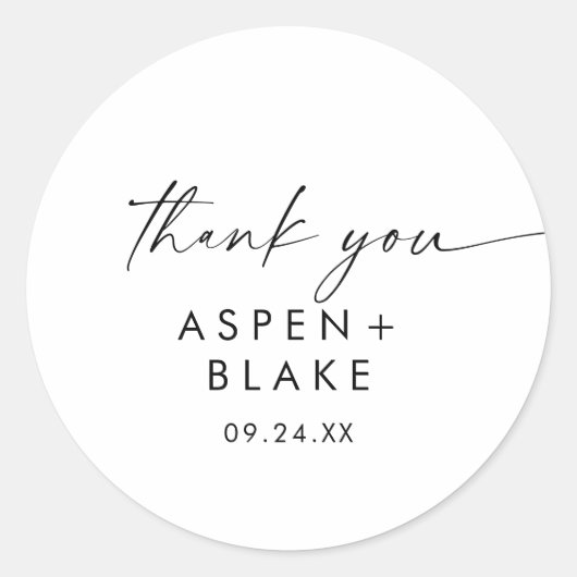 Modern Script Thank You Wedding Favor Sticker (Voorkant)