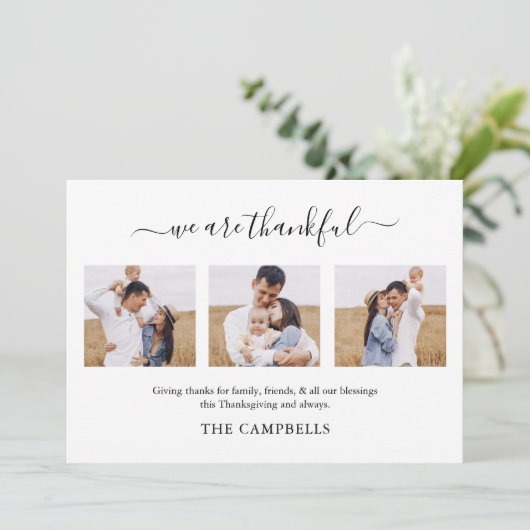 Modern Script Thanksgiving Foto Vakantie Kaart (Staand voorkant)
