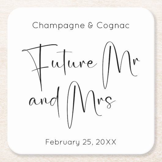 Modern Script Toekomst Mr. en Mrs. Wedding Shower Kartonnen Onderzetters (Voorkant)