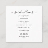 Modern Script Trendy Typography Photographer Vierkante Visitekaartje (Achterkant)