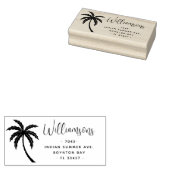 Modern Script Tropical Palm Tree Retouradres Rubberstempel (Gestempeld)