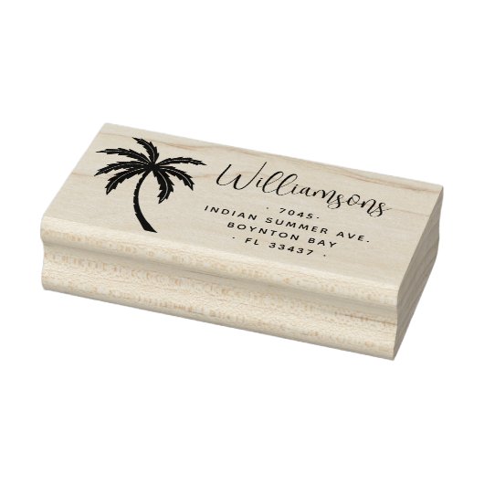 Modern Script Tropical Palm Tree Retouradres Rubberstempel (Stempel)