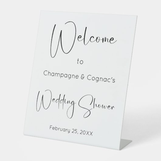 Modern Script Trouwdouche Welkom Reclamebord Met Voetstuk (Voorkant)
