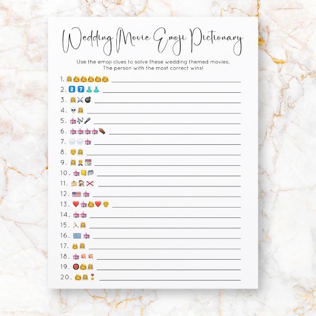 Modern Script Trouwfilm Emoji Pictionary Game (Creator heeft geüpload)