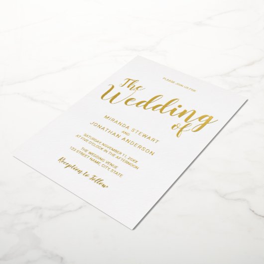 Modern Script Trouwgoud Folie Uitnodiging (Gedraaid)