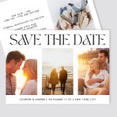 MODERN script Trouwkaart met drie foto's Save The Date