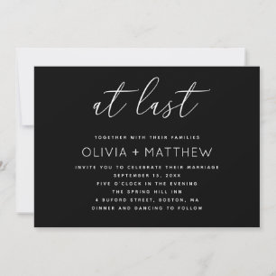 Modern Script Trouwkaart + QR Code Zwart Minimal Kaart