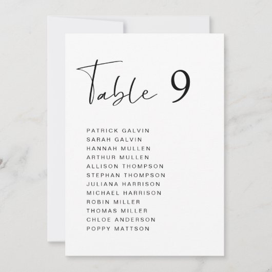 Modern Script Trouwtafel Zitkaart Kaart (Voorkant)