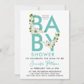 Modern Script Turquoise Baby shower Floral Kaart (Voorkant)
