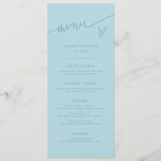 Modern Script Turquoise Trouwmenu Menu (Voorkant)
