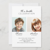 Modern Script Twee Foto Gezamenlijke Verjaardagsfe Kaart (Voorkant)