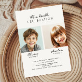 Modern Script Twee Foto Gezamenlijke Verjaardagsfe Kaart